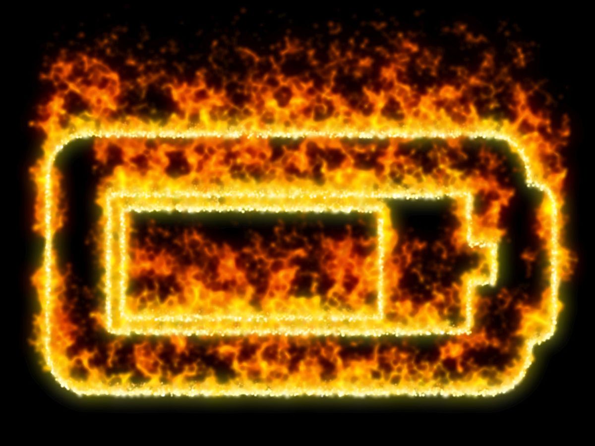 Conceptual illustration of a battery on fire