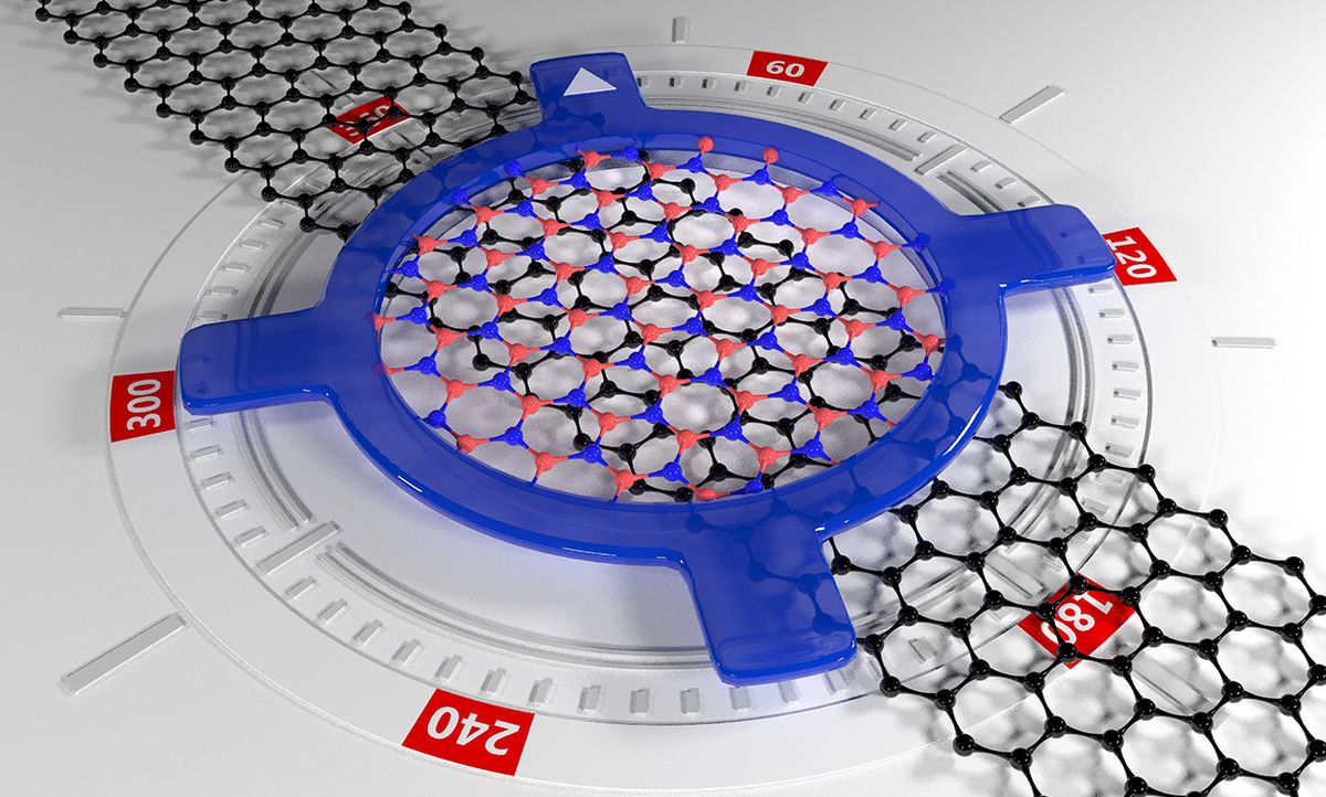 Conceptual illustration of the idea that varying the angle between the crystals of a 2D heterostructure, the researchers demonstrated the ability to fine-tune its electronic, mechanical and optical properties.