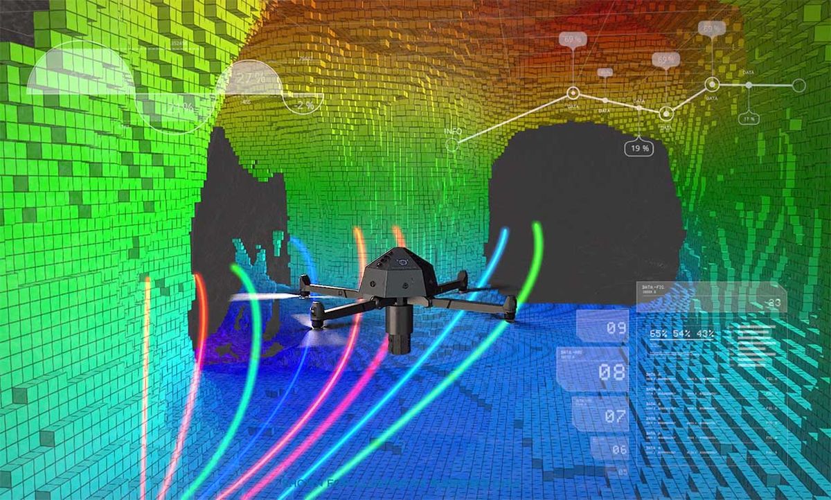 Conceptual illustration of the Prometheus drone mapping a mine