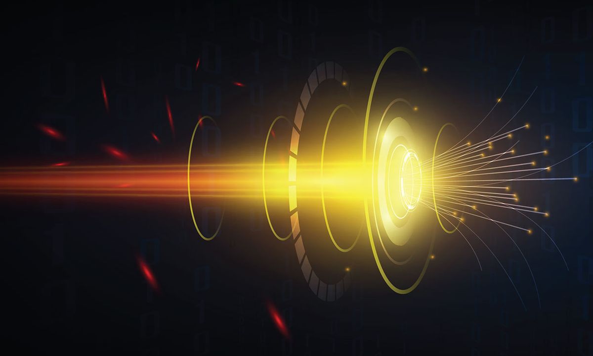 Conceptual image of speedy fiber optic transmission.
