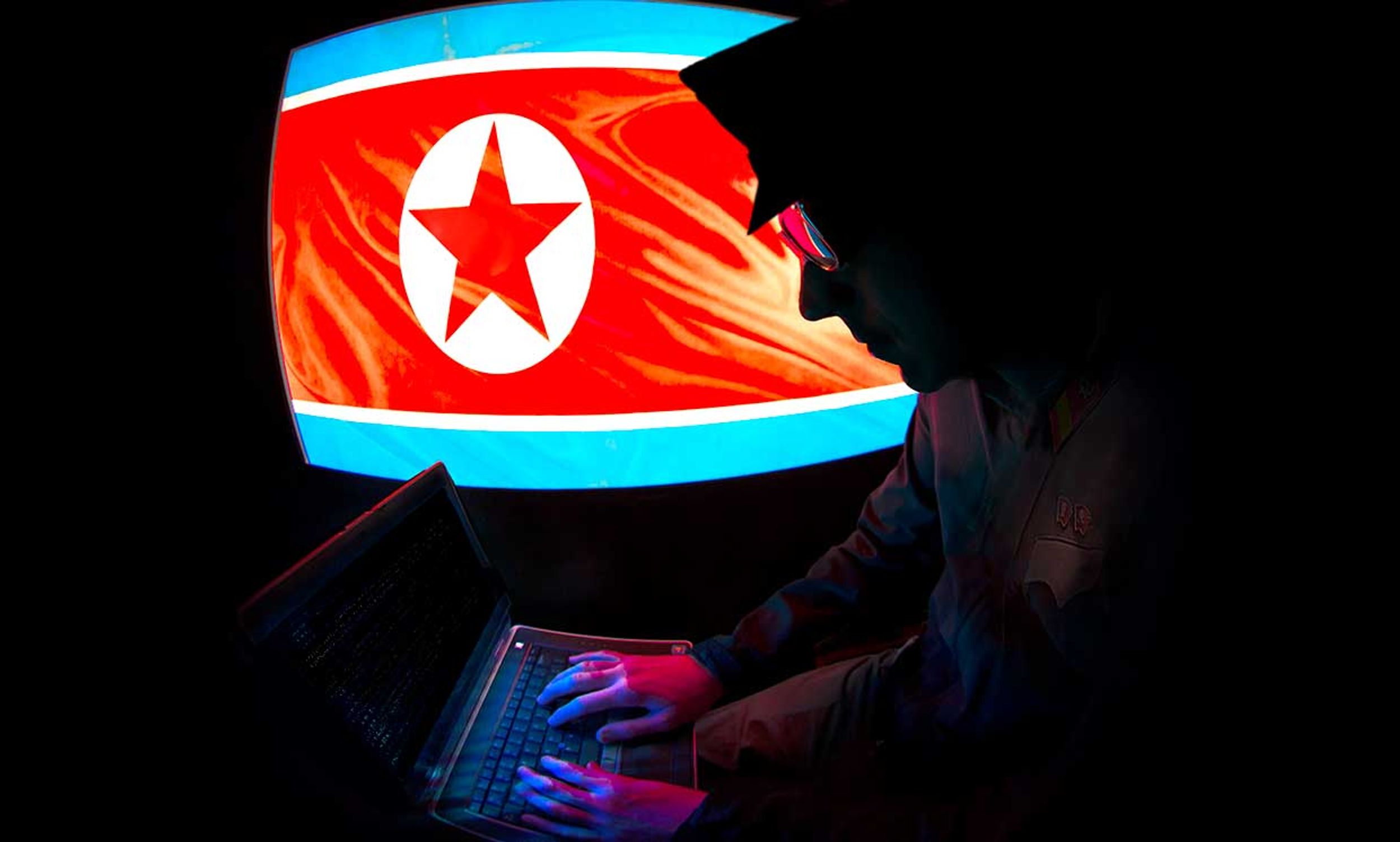 Conceptual photo-illustration of a North Korean hacker