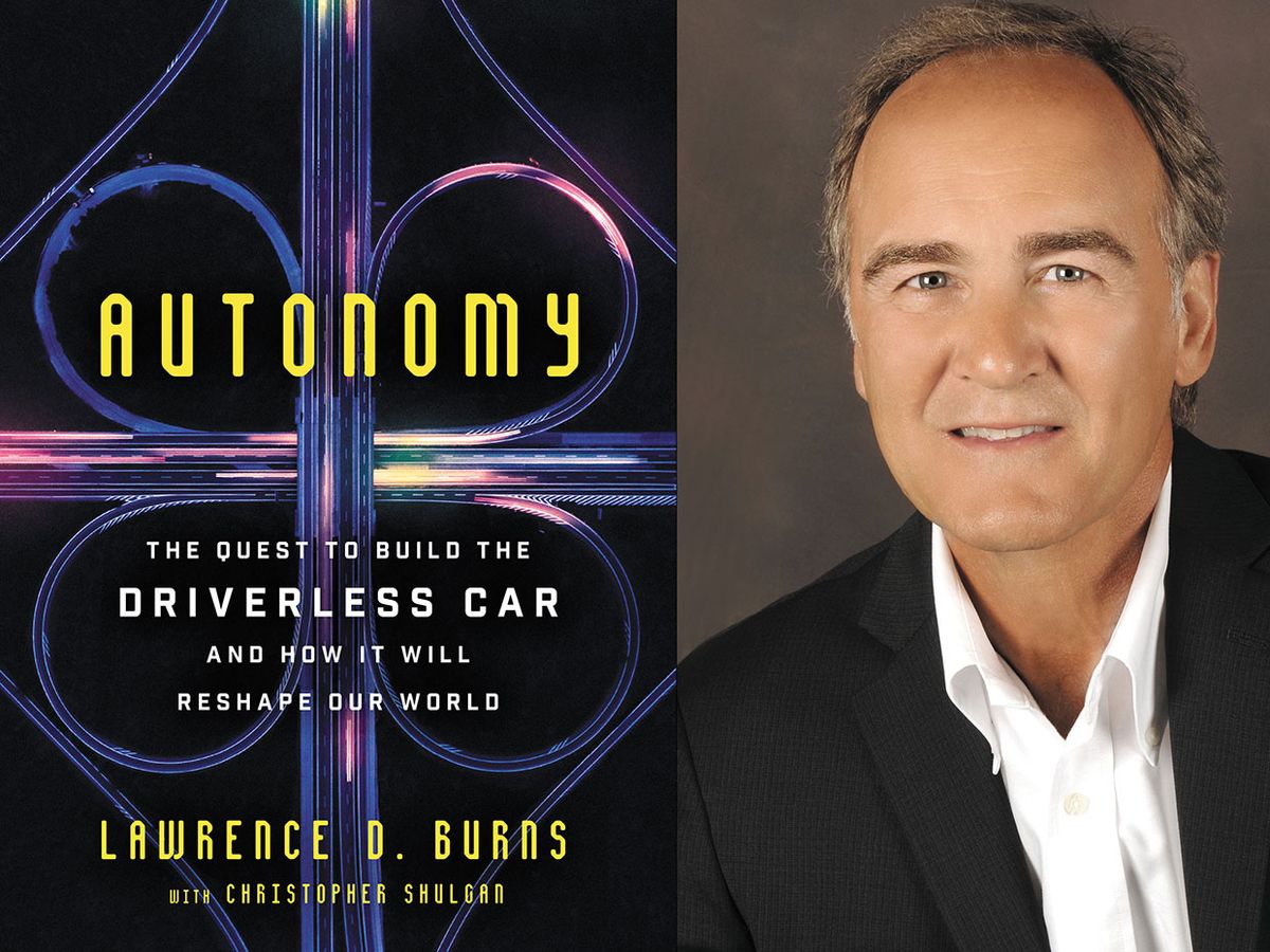 Cover of the Autonomy book on the left, and a photograph of Larry Burns on the right.