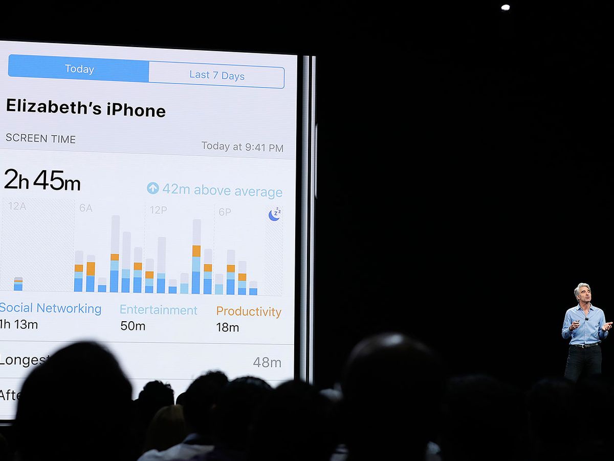 Craig Federighi, Apple's senior vice president of Software Engineering, speaks about screen time during an announcement of new products at the Apple Worldwide Developers Conference Monday, June 4, 2018, in San Jose, Calif.