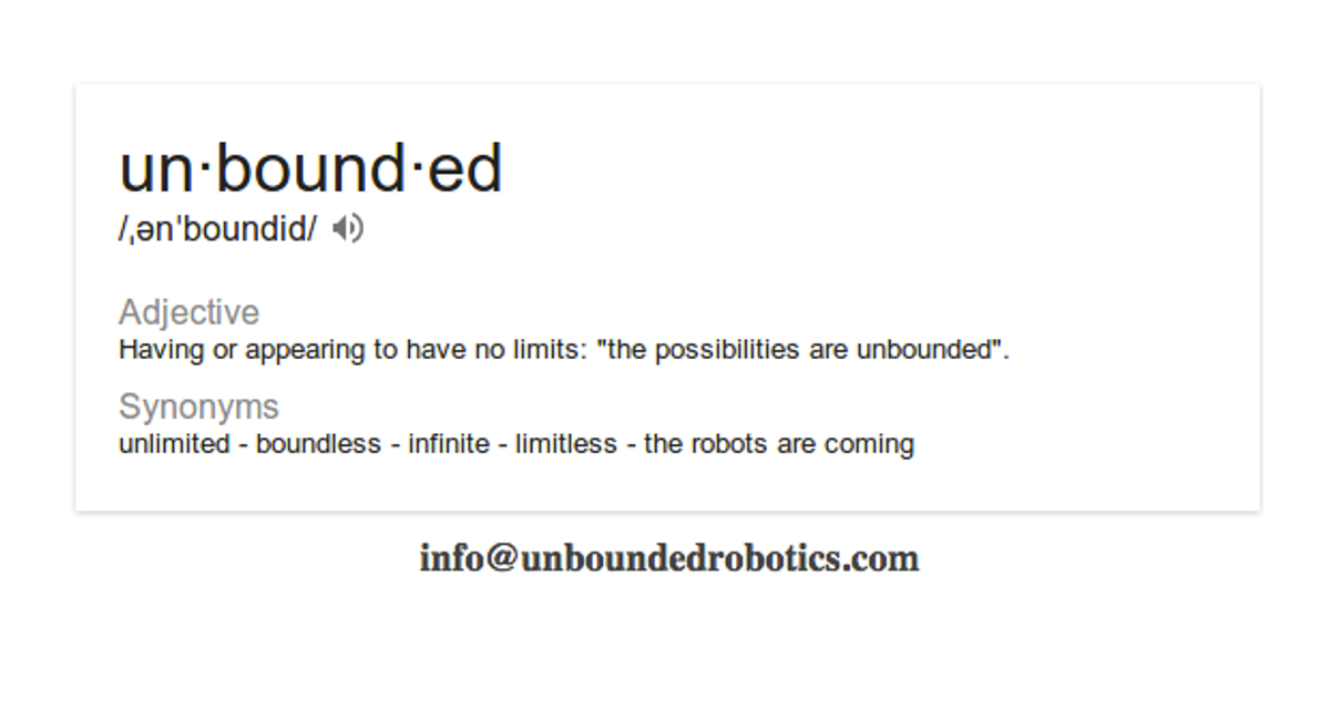 Dictionary card showing definition and synonyms of 'unbounded.'