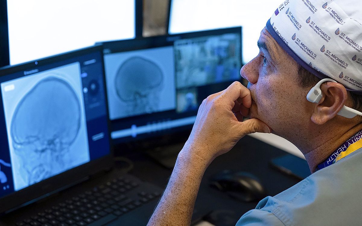 Dr. Vitor Pereira remotely performing a surgical procedure using Remedy Robotics' N1 System.