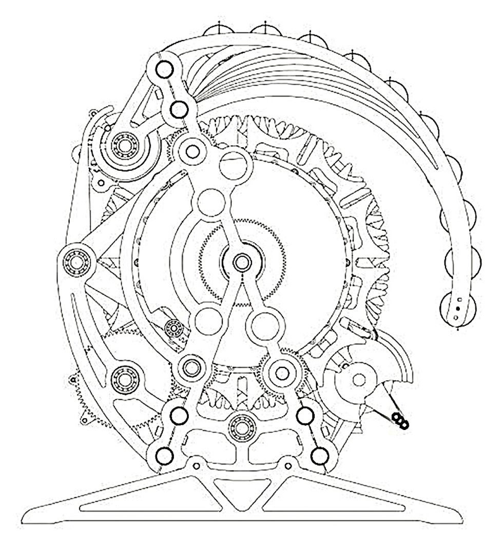 drawing of clock digital mechanical computer