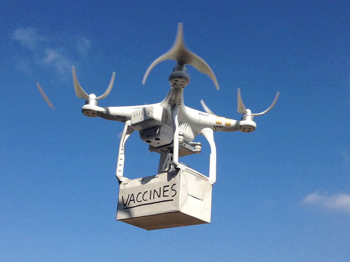 Drone delivery of vaccines to the South Pacific island nation of Vanuatu.