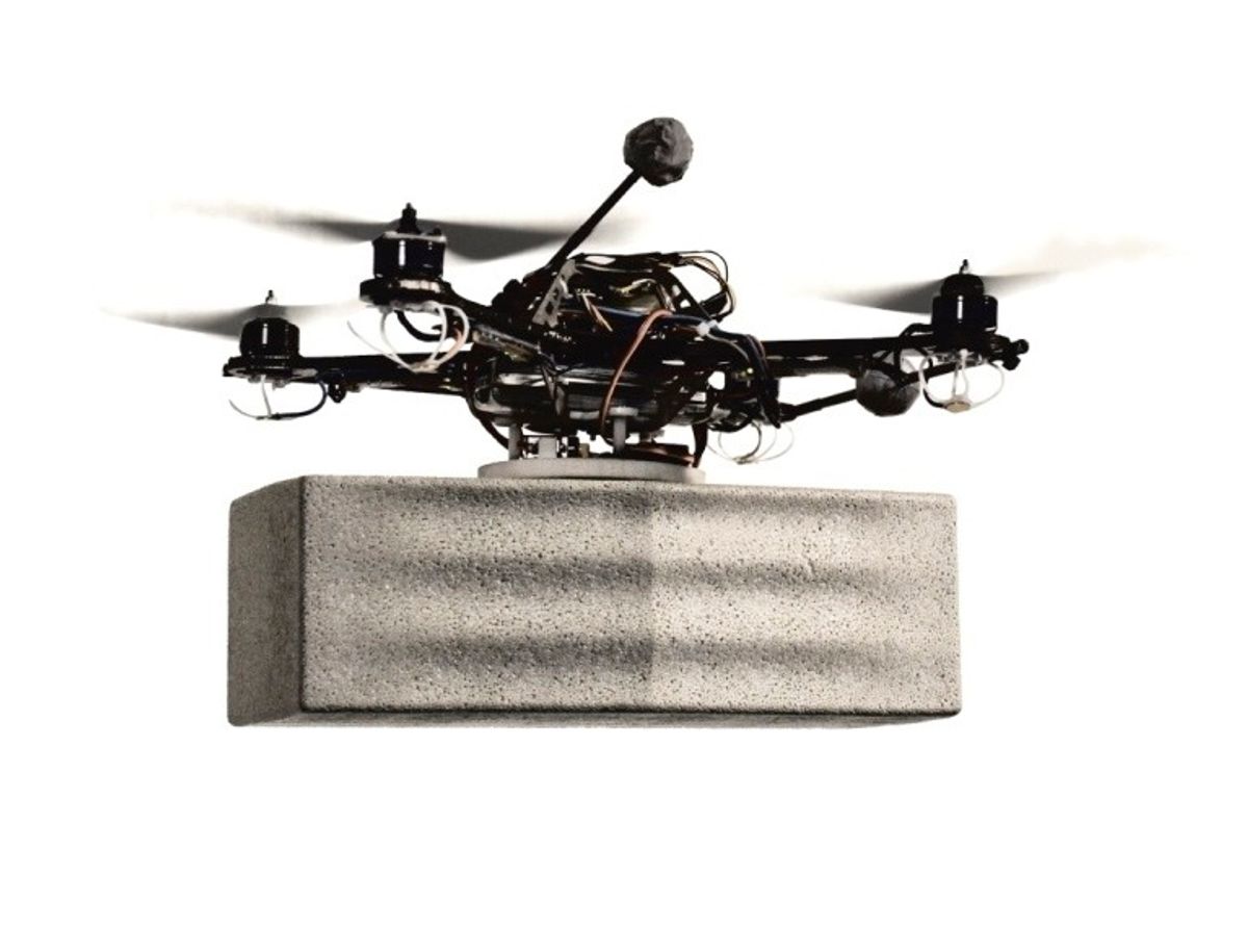 Drones carry bricks to build a wall