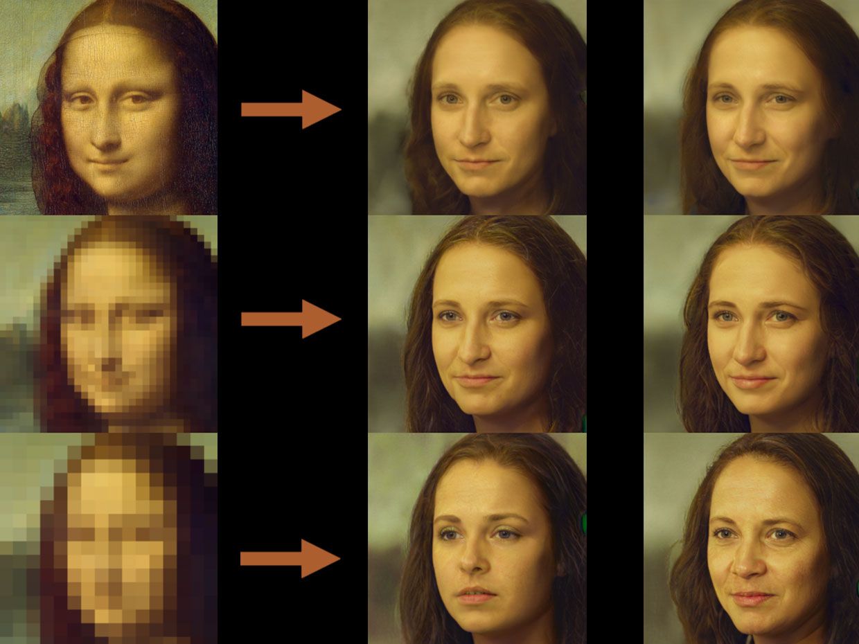 Duke University researchers have created an AI algorithm (“PULSE”) that pixelates a picture of a face and then explores the range of possible (computer-generated) human faces that could produce that pixelated face.