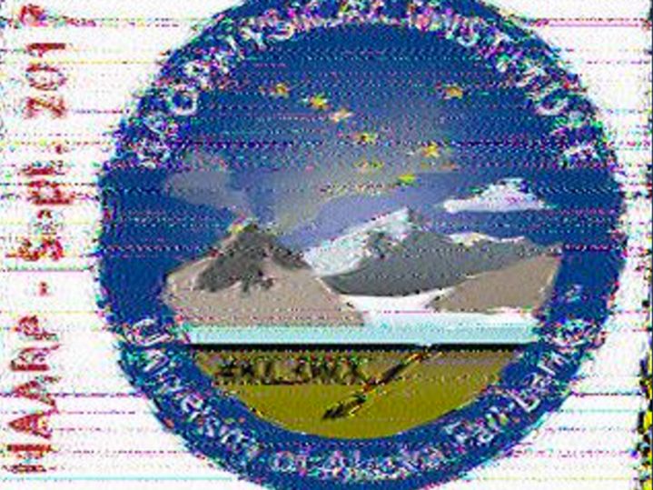 An image of a University of Alaska Fairbanks logo as it was received by an amateur radio enthusiast.
