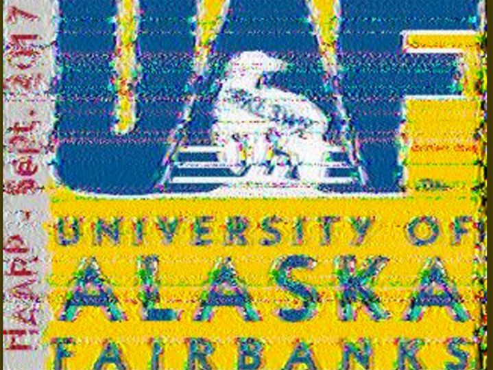 A University of Alaska logo, bright yellow with a polar bear, is shown as it was received by a radio operator in Victoria, B.C.