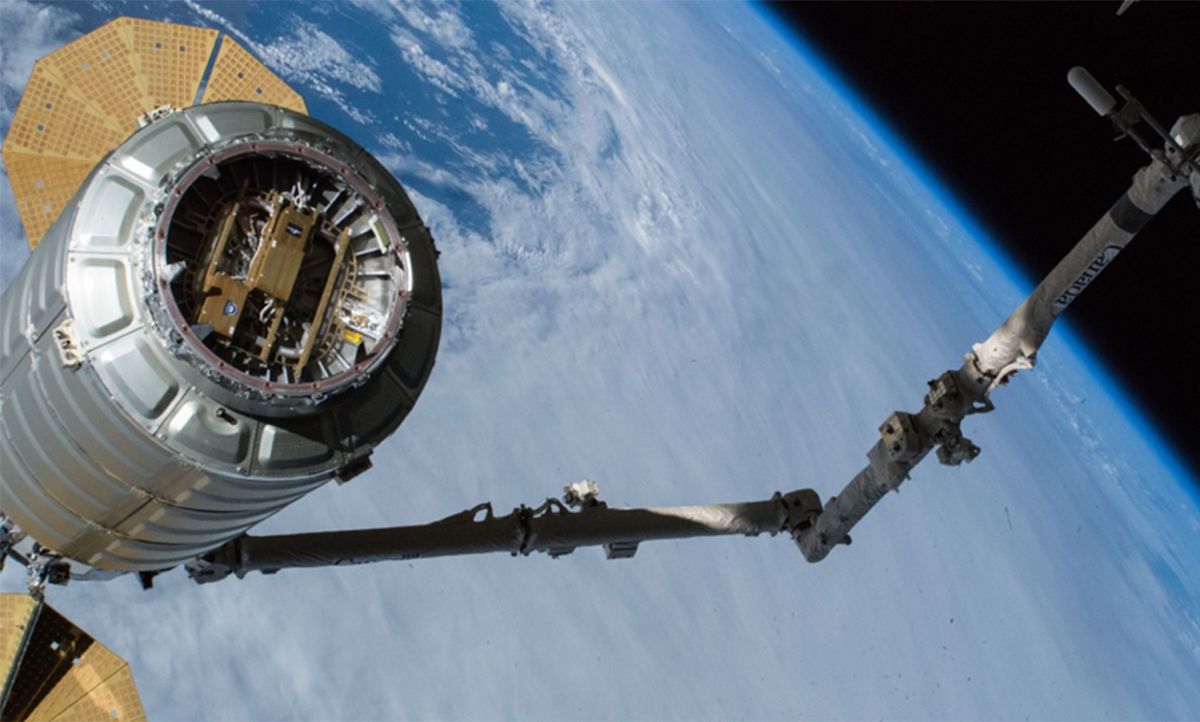 February 2019 image of the Cygnus spacecraft leaving the ISS with UbiquitiLink's first payload.