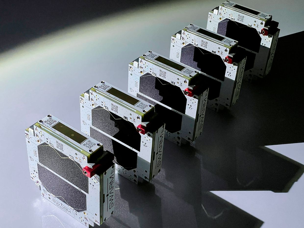 Five Swarm CubeSat satellites