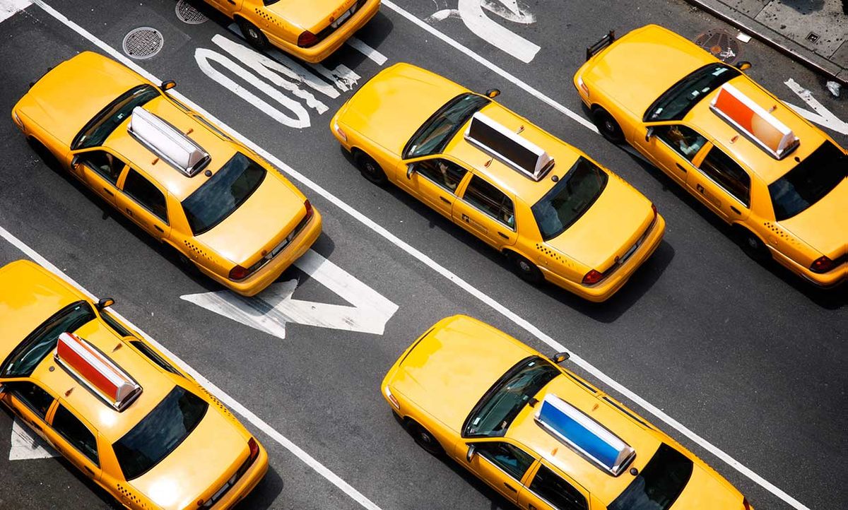 Fleet of Yellow New York City Taxi Cabs from Above