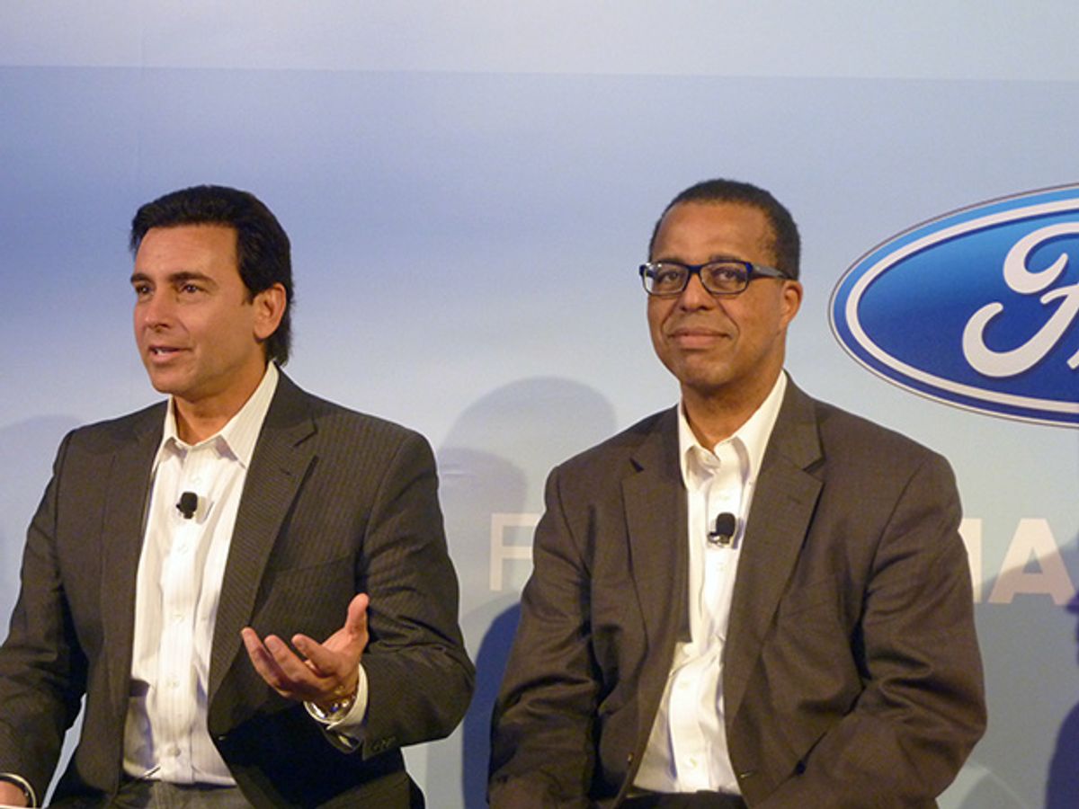 Ford CEO Mark Fields [left] and vice president of research and engineering Ken Washington [right].