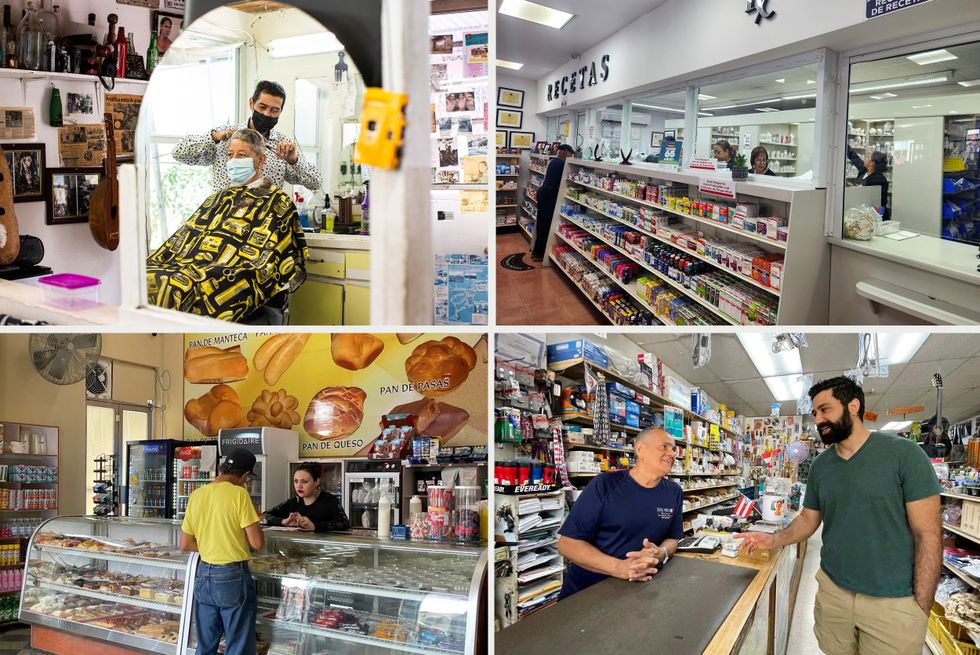 Four interior photos of stores and other small businesses. 