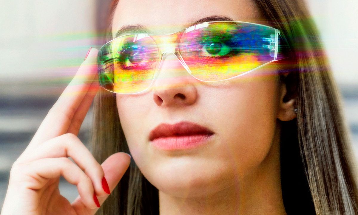 Futuristic image of a woman with augmented reality glasses