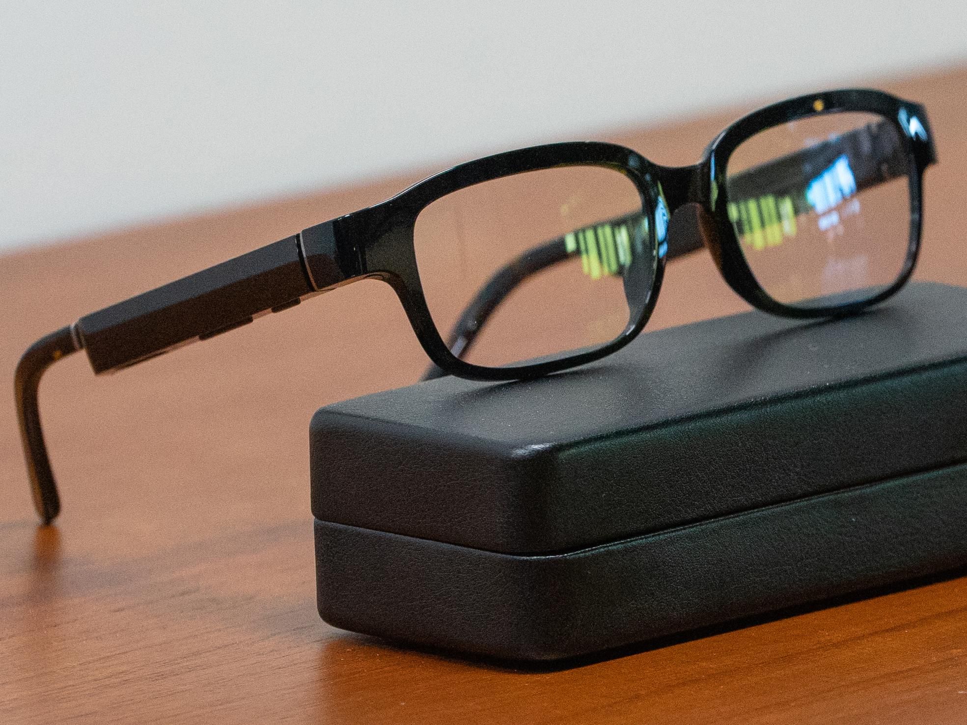 Glasses sitting on a case