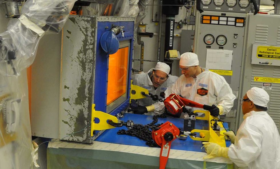 Hanford technicians perform cleanup work on WESF\u2019s G Cell, an active \u201chot\u201d cell where cesium and strontium were previously stored.
