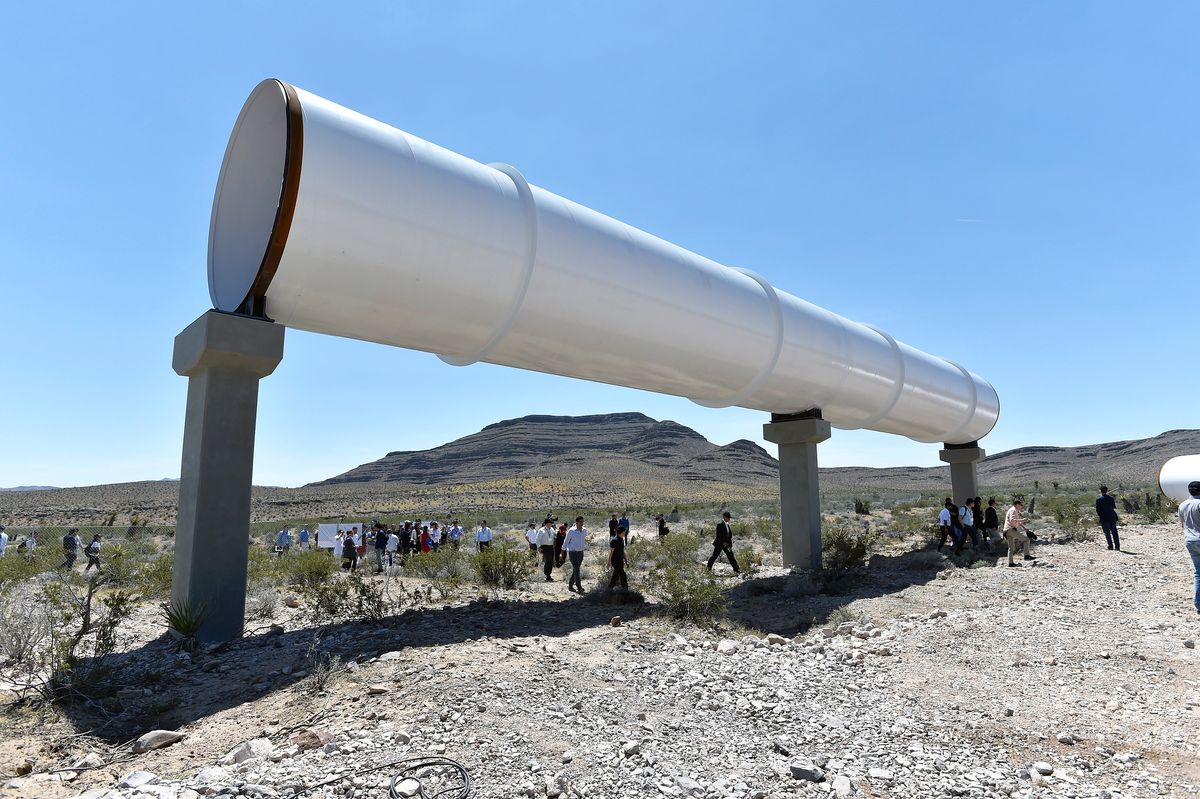 Hyperloop tube on a platform in the desert