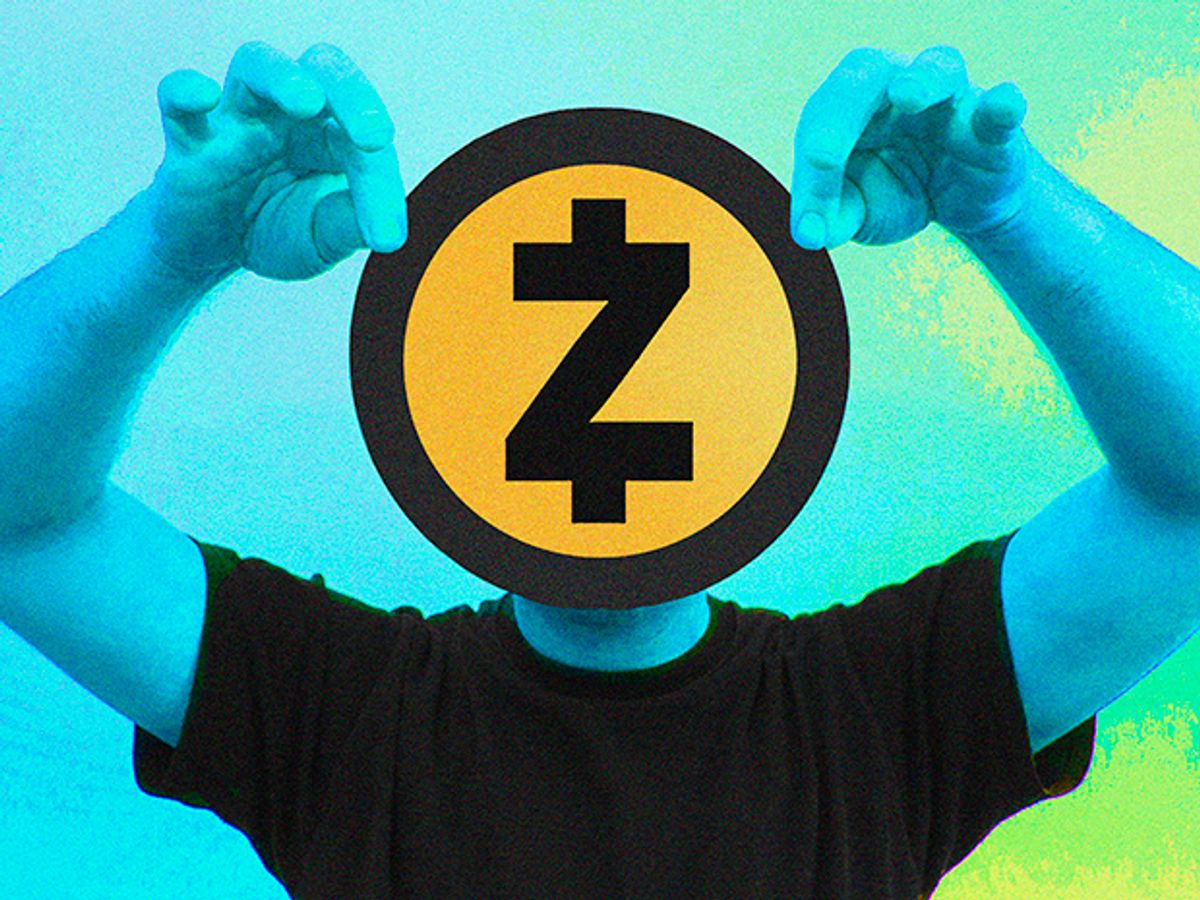 I man holding a ZCash symbol over his face