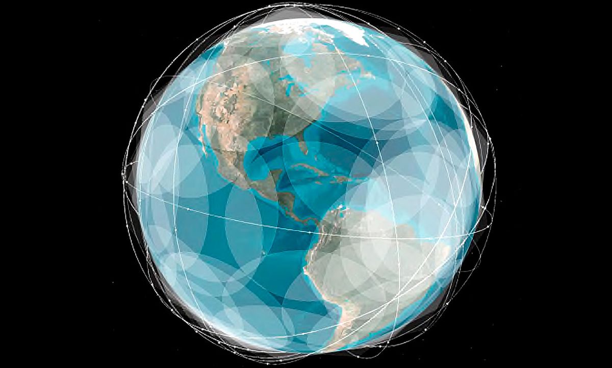 Illustration from FCC filing showing Swarm’s proposed 150-satellite constellation.