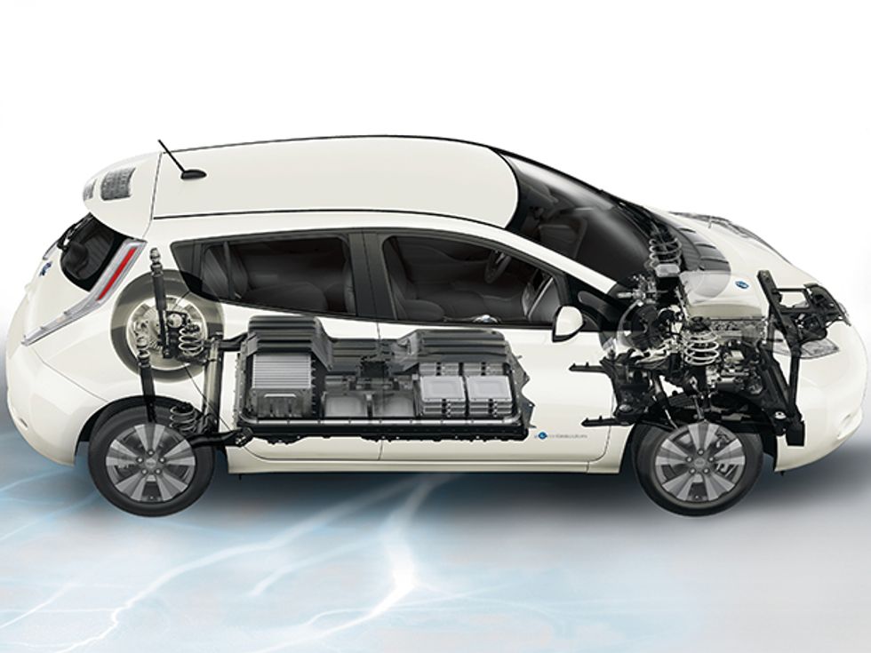 illustration of 2017 Nissan Leaf all-electric car showing internal components