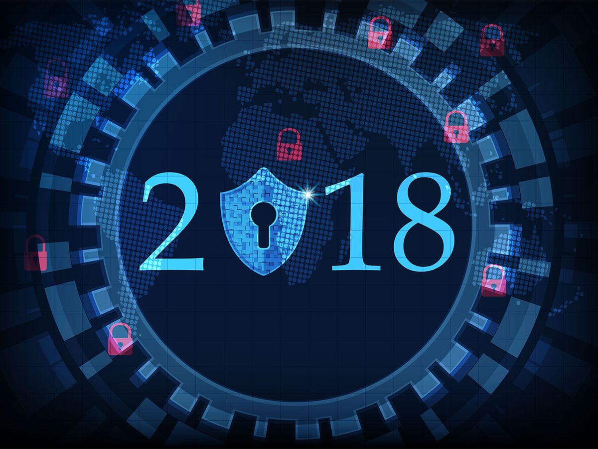 Illustration of 2018 and cybersecurity risks.