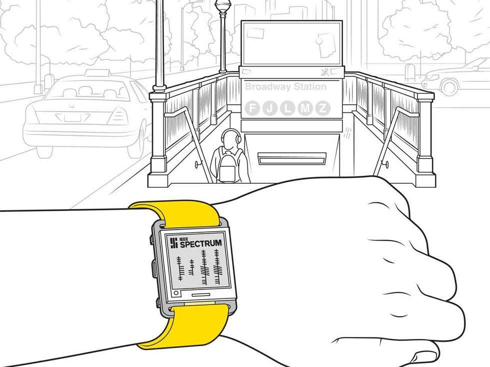 Illustration of a arm wearing a smartwatch.