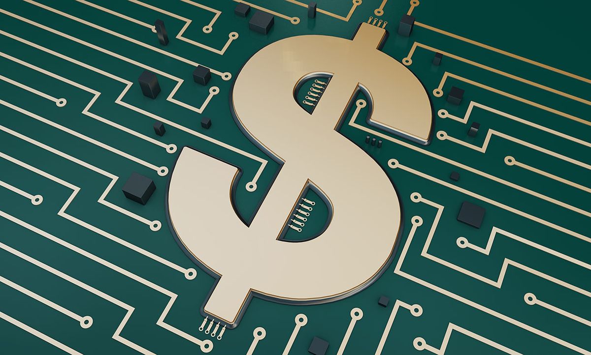 Illustration of a dollar sign on a circuit board