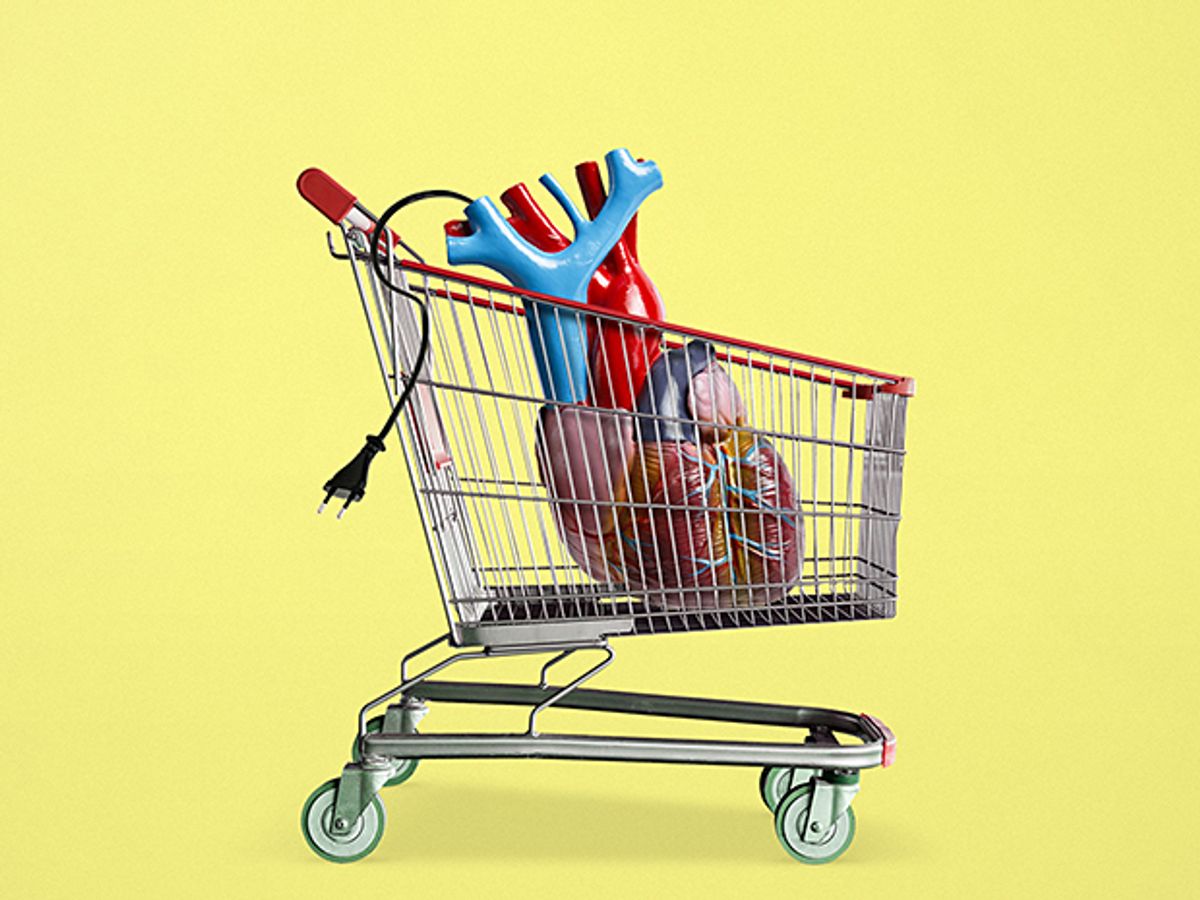 Illustration of a heart in a shopping cart