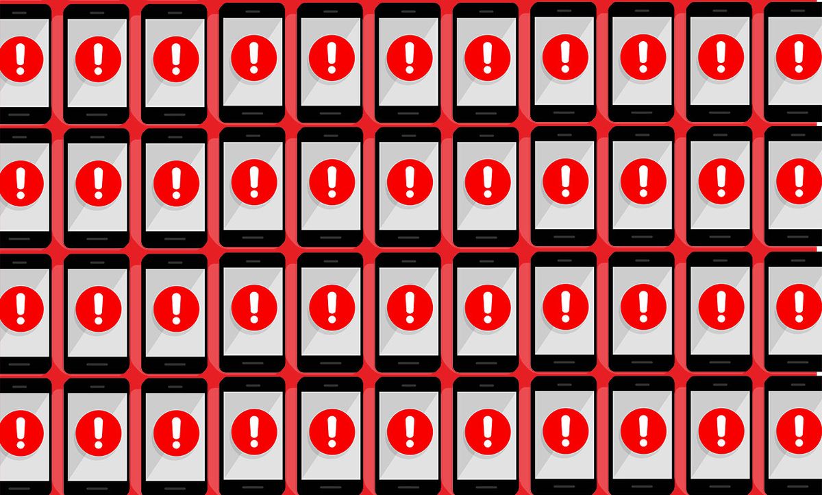 Illustration of a large number of phones with errors