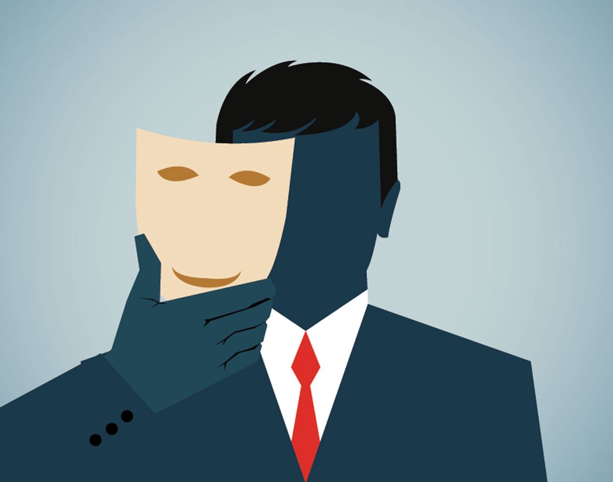 Illustration of a man with a mask in front of his face.