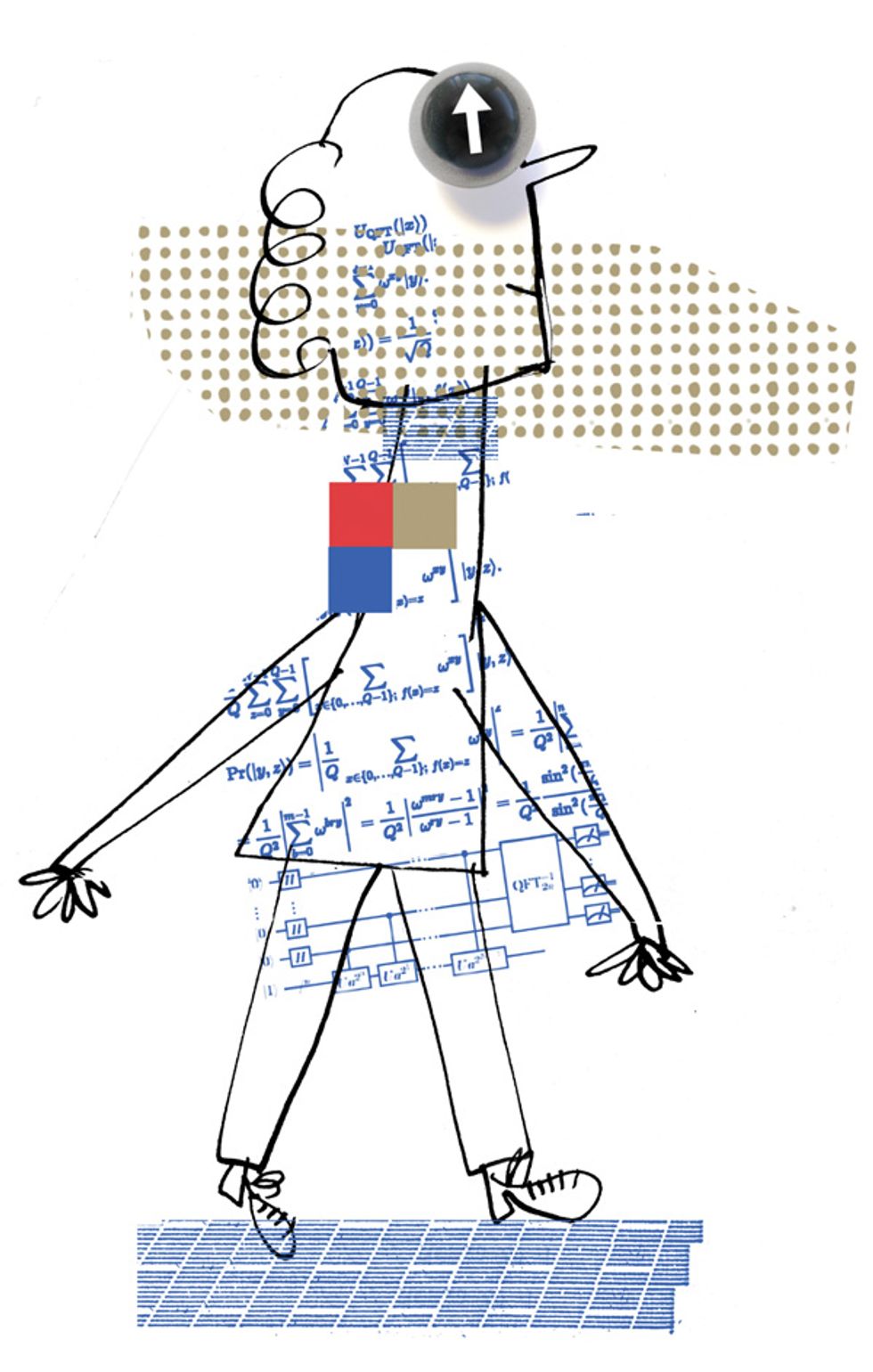 Illustration of a person covered in math equations.  