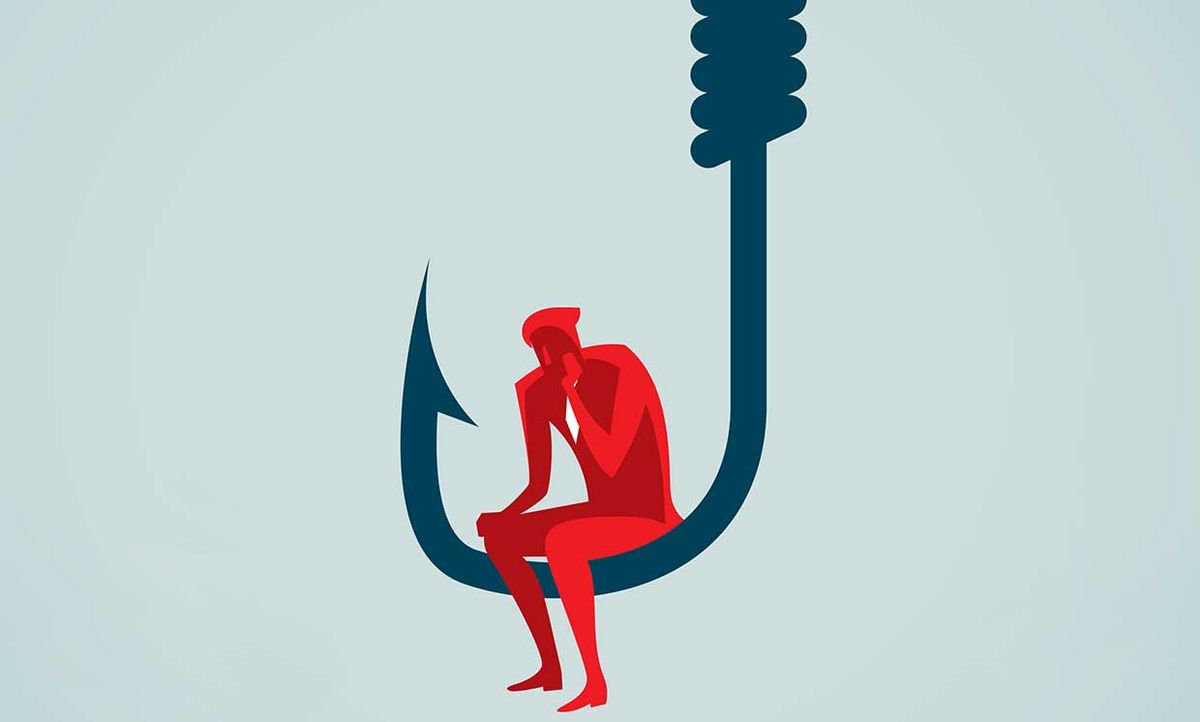 Illustration of a person sitting on a hook
