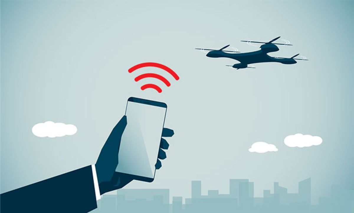 Illustration of a phone controlling a drone.