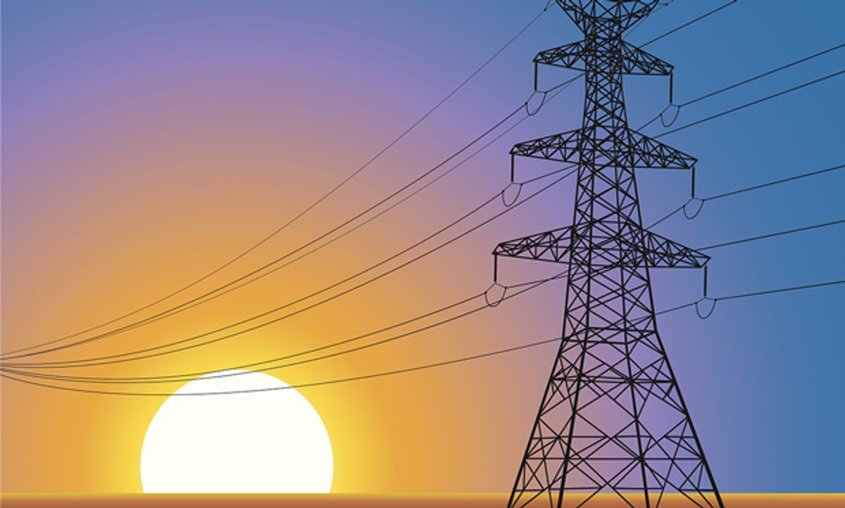 Illustration of a power line on a sunset background