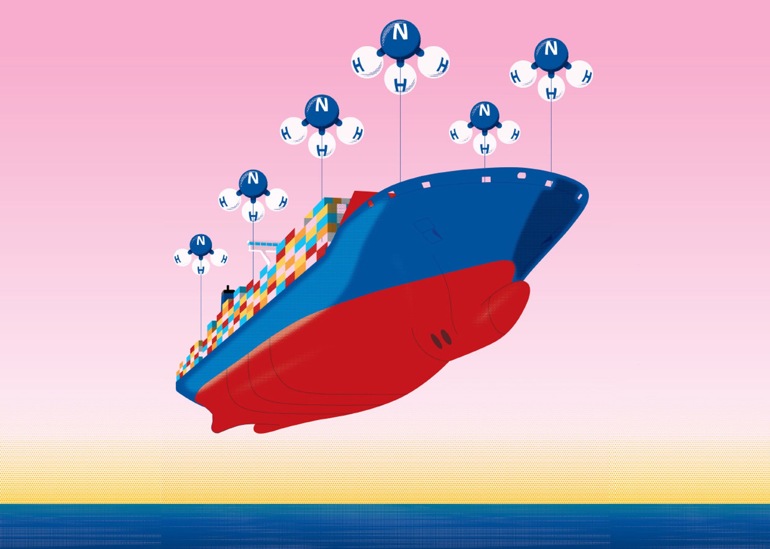 Illustration of a ship held aloft by ammonia balloons