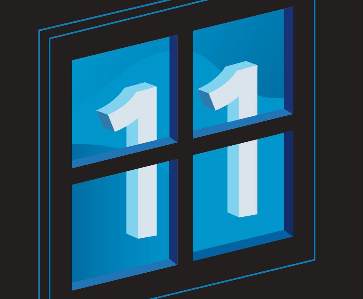 Illustration of a window with the number “11” behind it and on a blue background.  