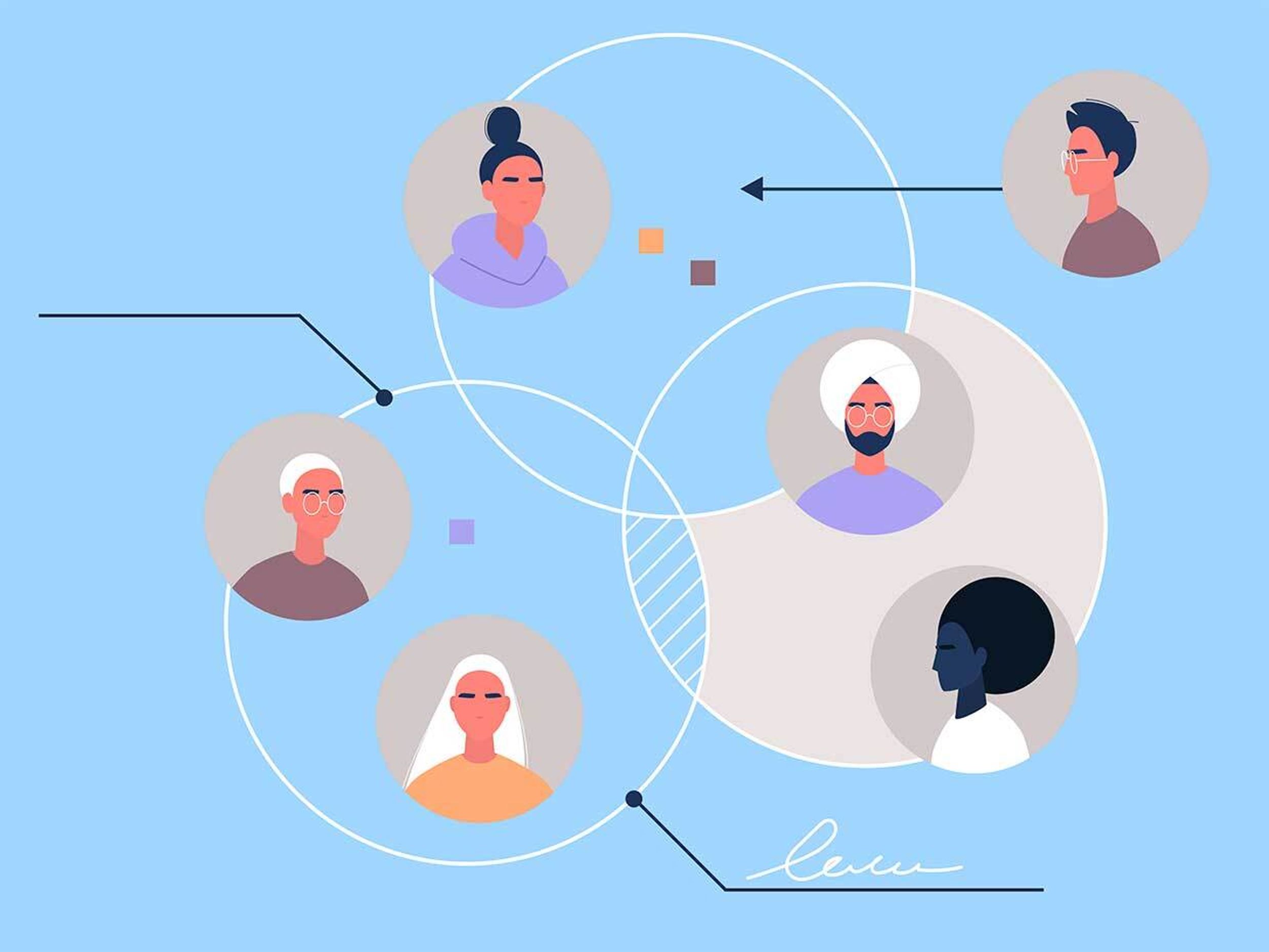 Illustration of circles with icons of people.