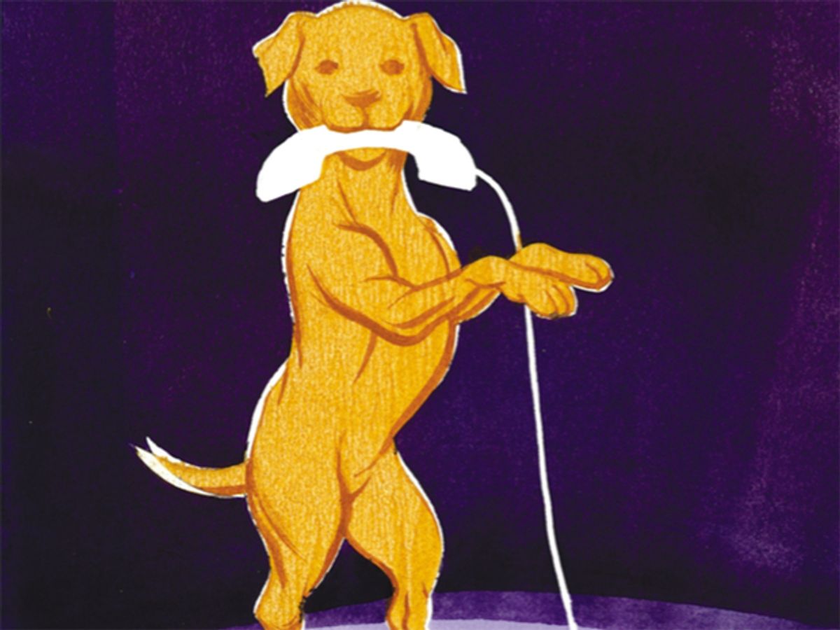 illustration of dog holding phone receiver