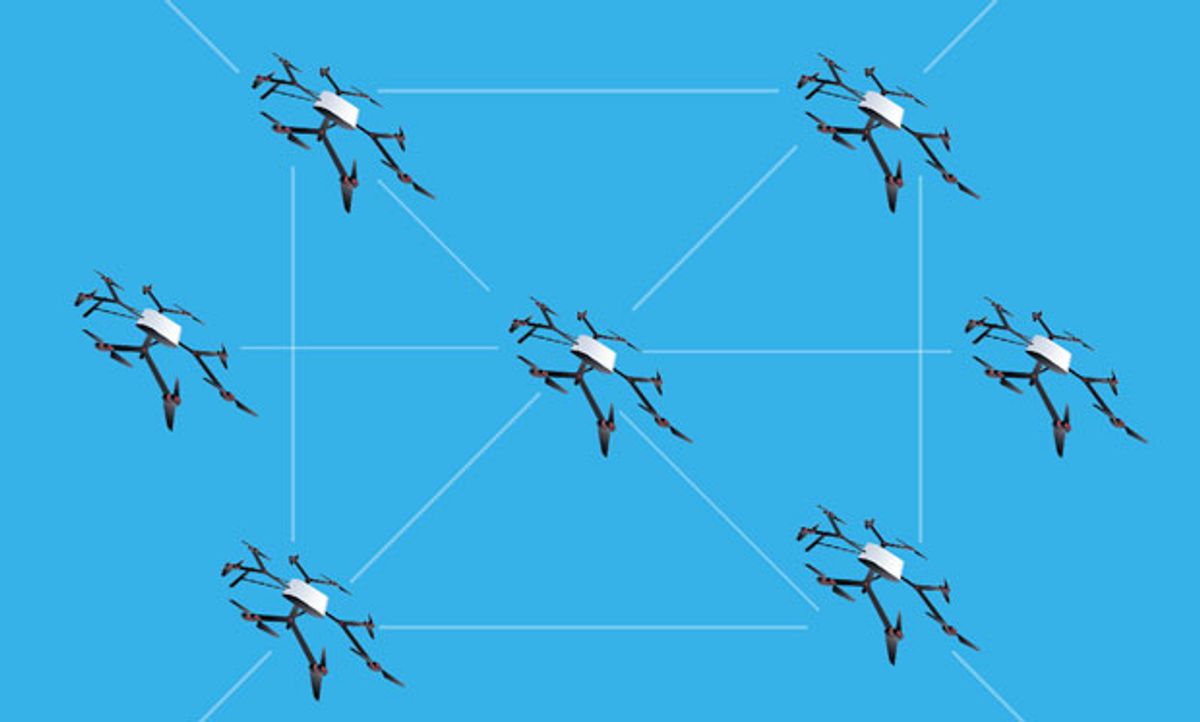 Illustration of drones connected by lines.