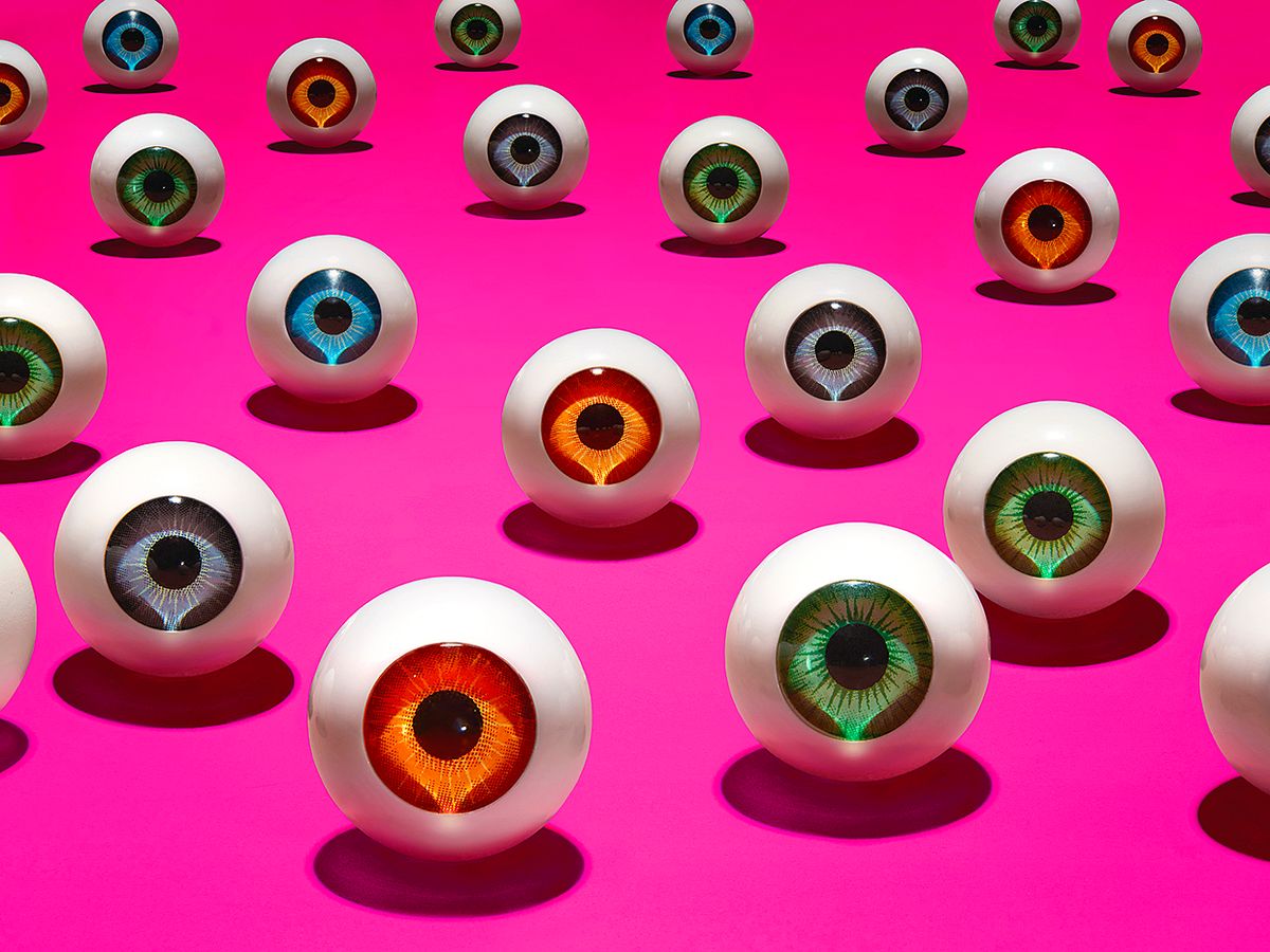 illustration of eyes on bright pink background