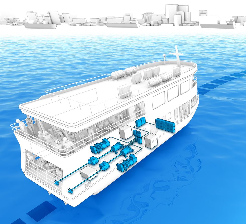 Illustration of Happiness, a diesel-powered ferry.