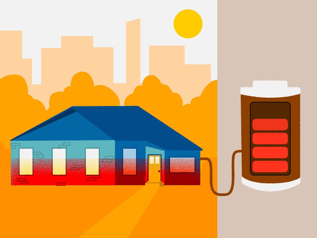 illustration of hot and cold home attached to battery with charge