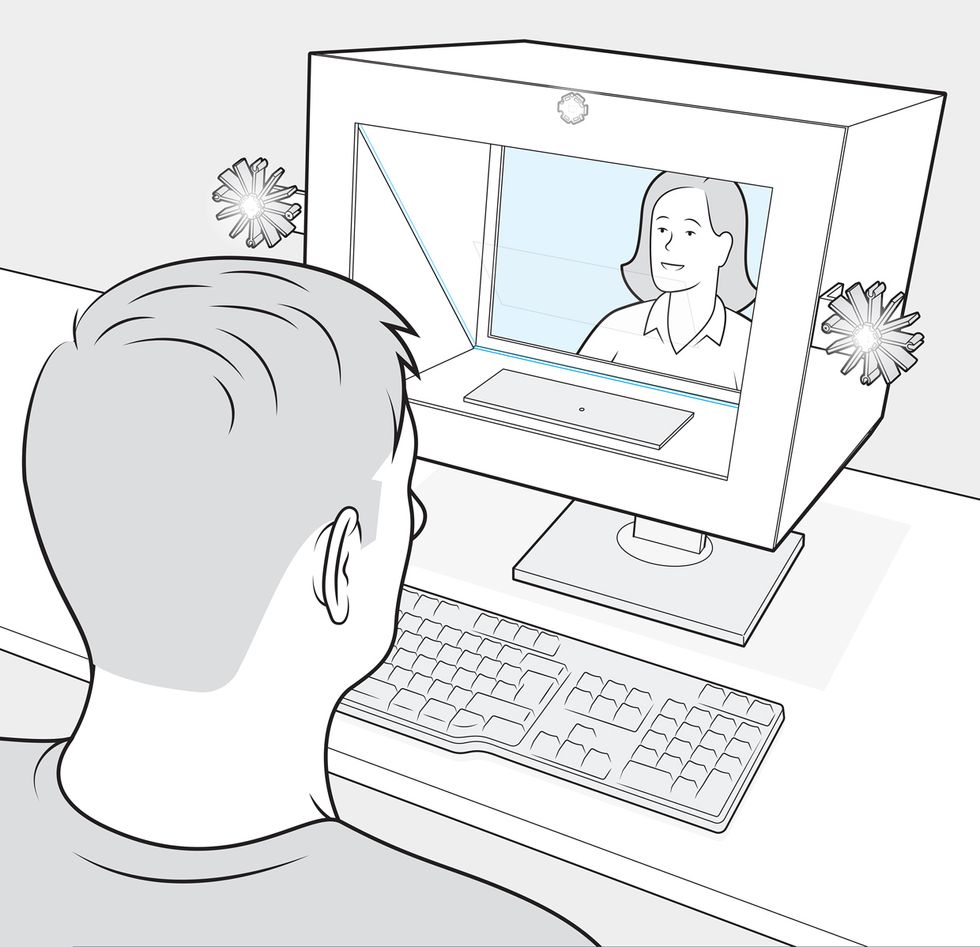 illustration of man viewing computer screen.