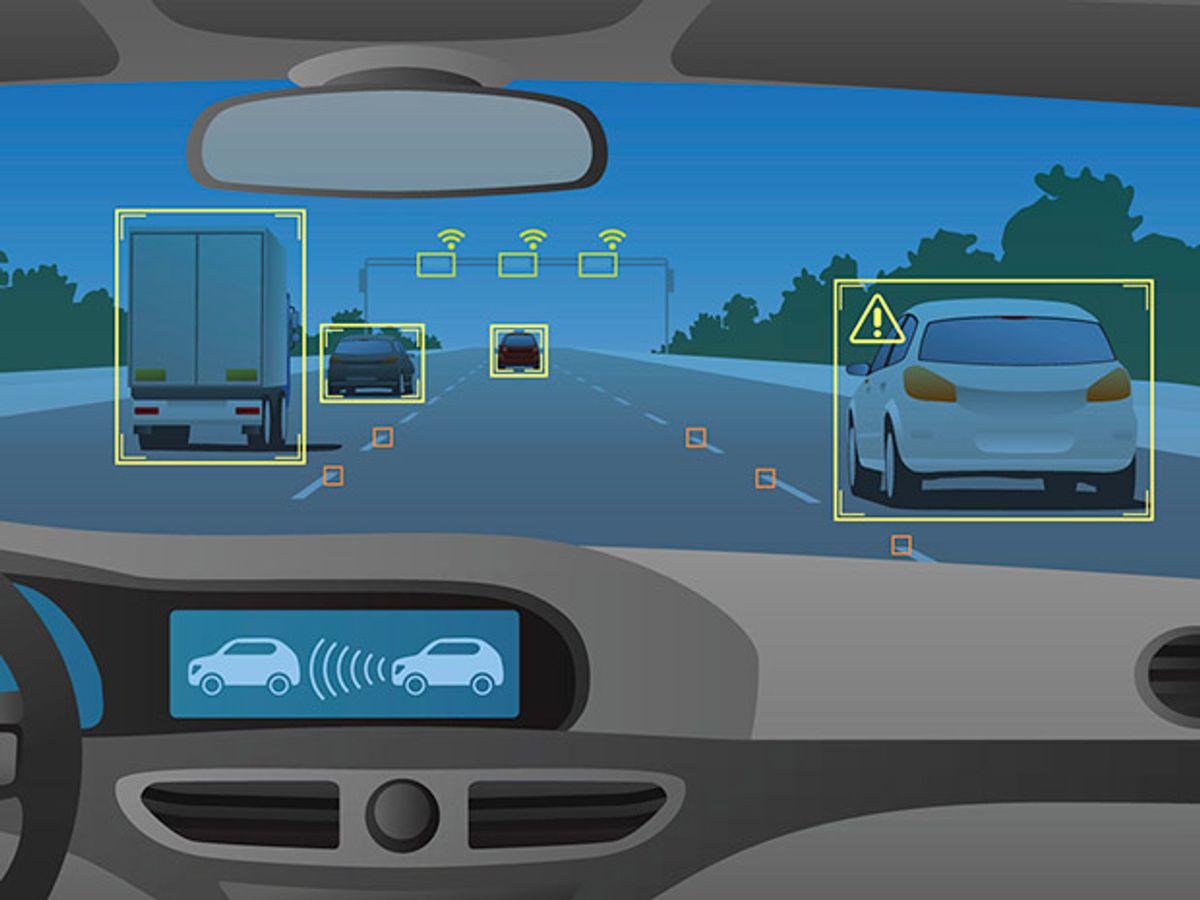 illustration of self-driving car windshield and dashboard