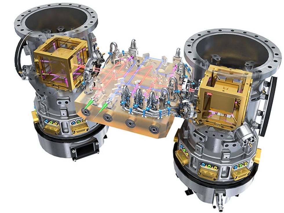 Illustration of the interior of the LISA Pathfinder spacecraft