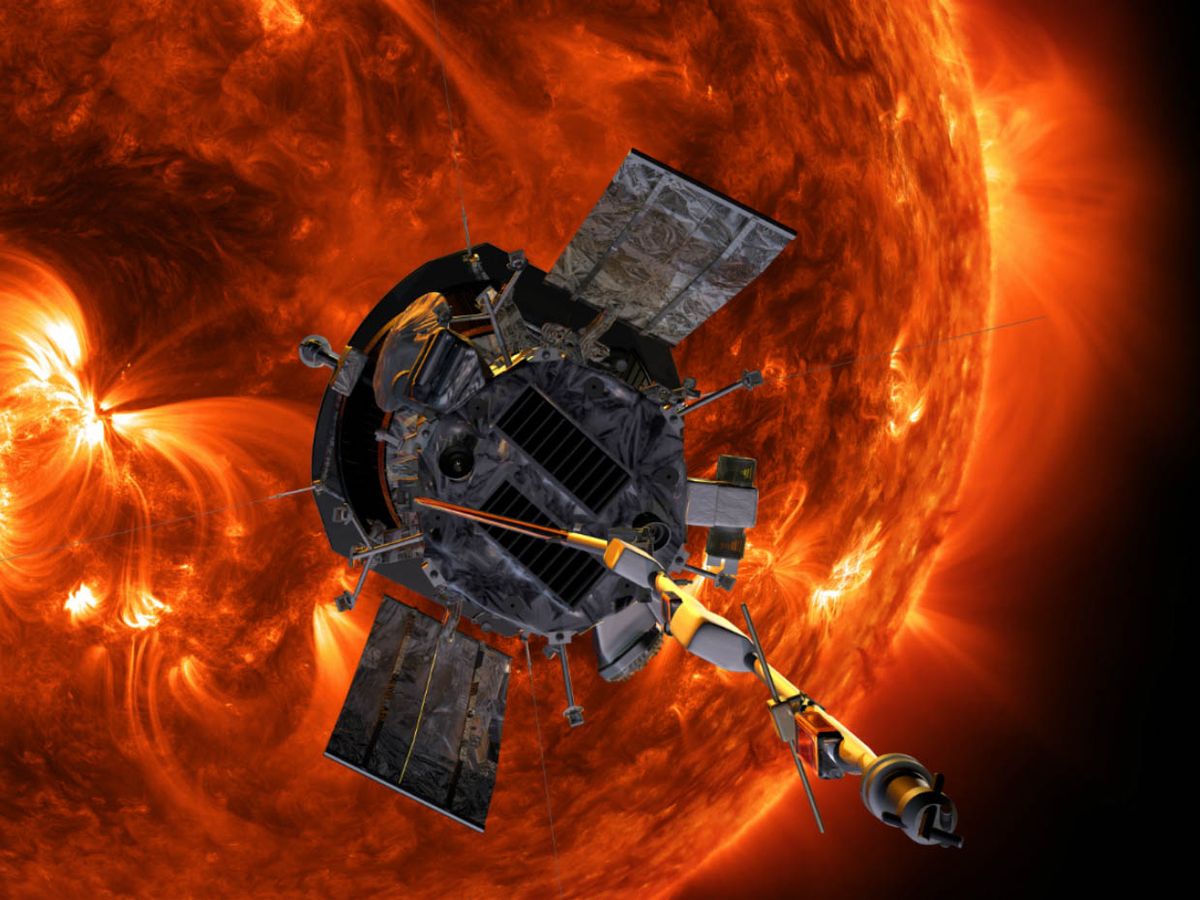 Illustration of the Parker Solar Probe in orbit around the sun.