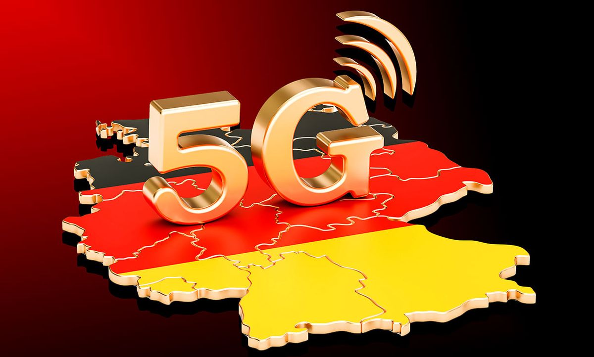 Illustration of the word 5G on a map of Germany.